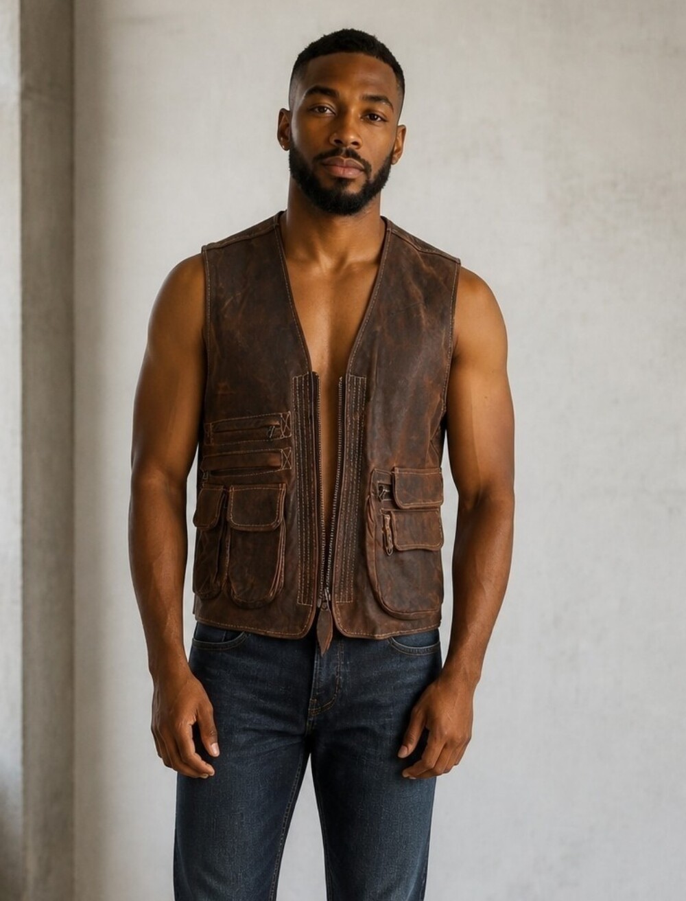 Simard & Voyer Authentic Vintage Leather Utility Vest Made in Canada Gorpcore L